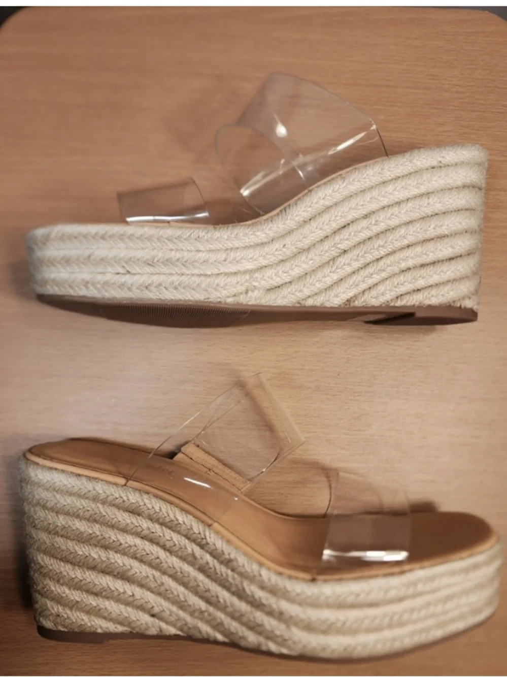 Slip On Clear Strap Espadrille Wedge Sandal Mule - Tan Beige SZ 10 M